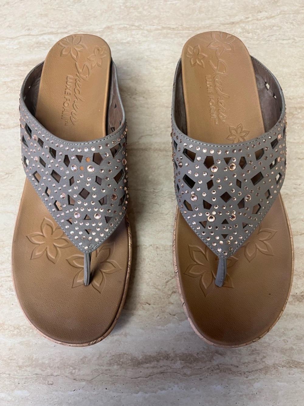 Skechers Jeweled Cutout Thong Sandals